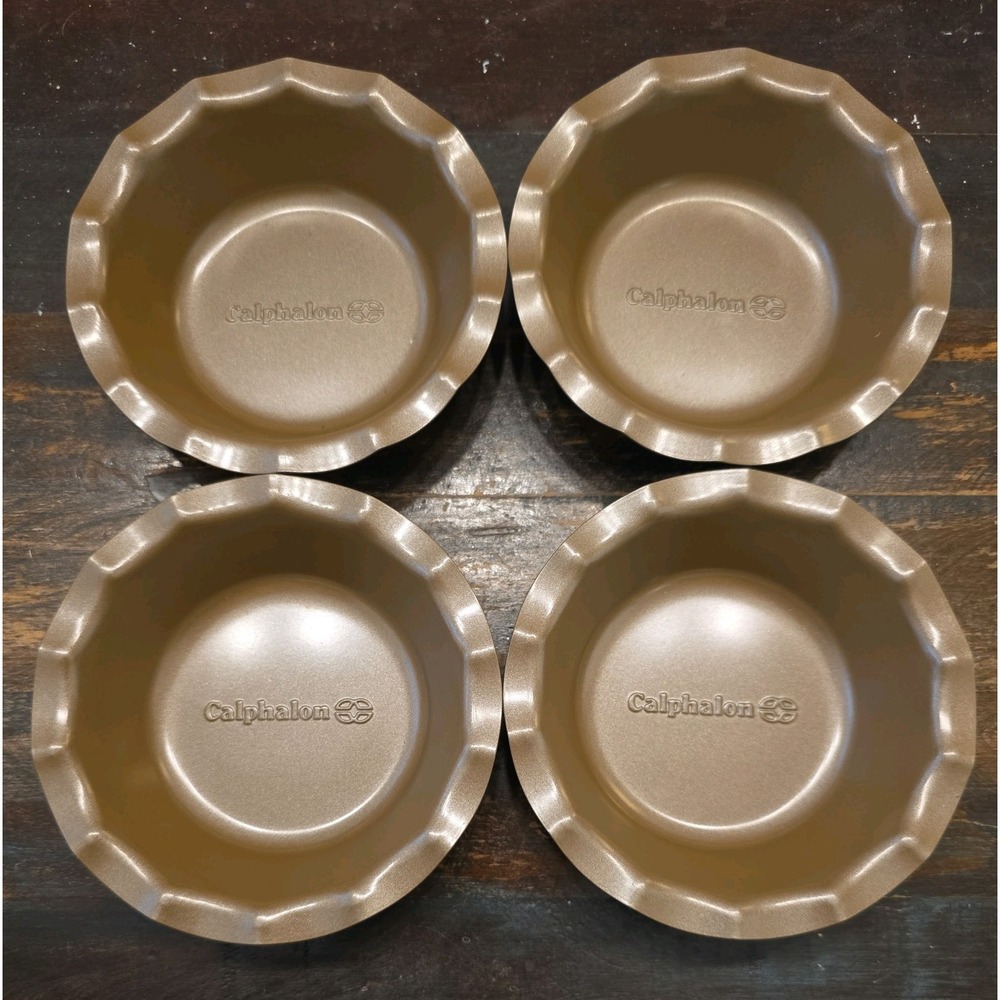 Set Of 4 Calphalon Round Mini Pie Baking Dish Pan Non Stick 5"